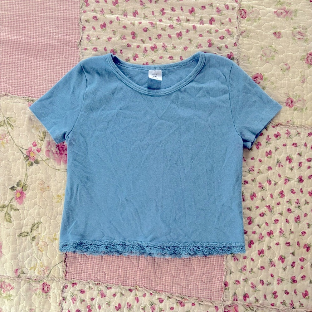 Brandy Melville/John Galt Blue Ashlyn Lace Top